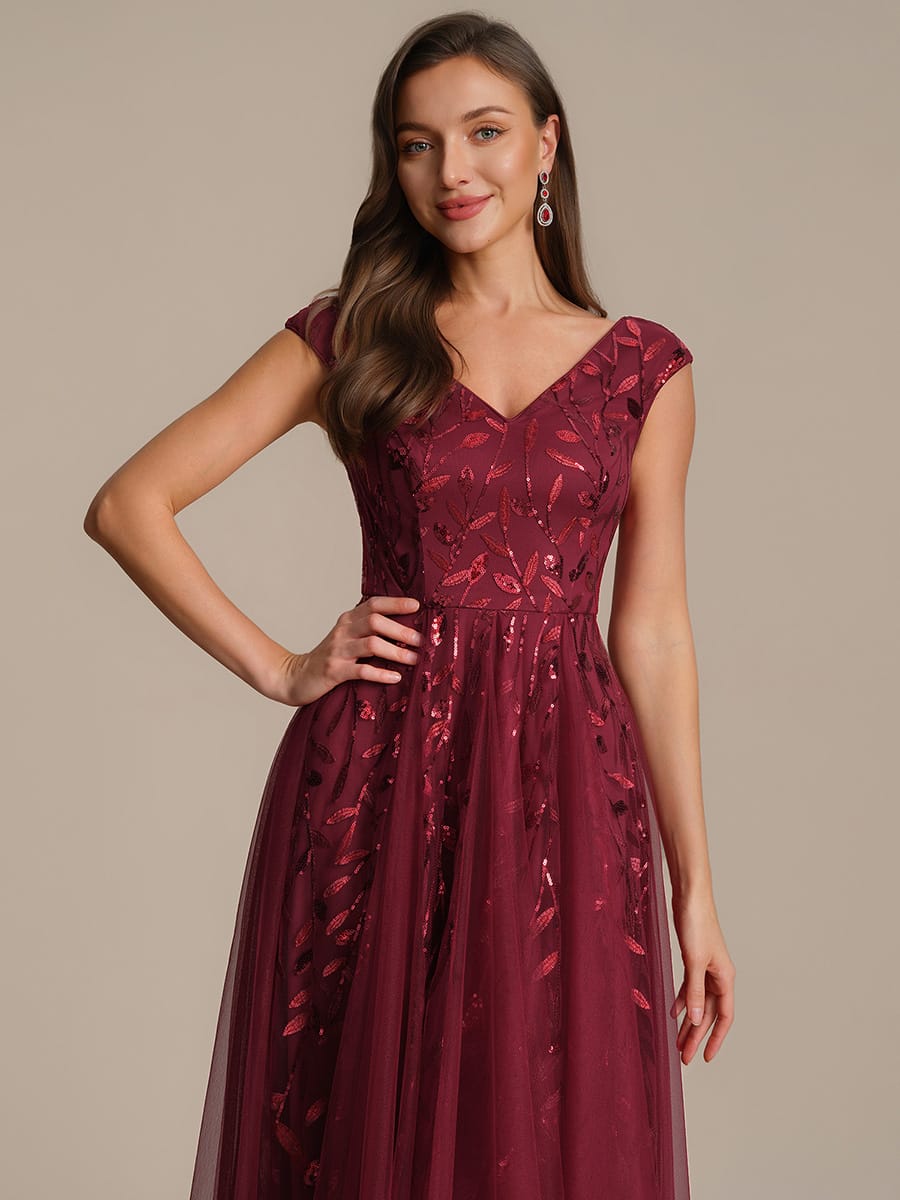 Sequin Sleeveless A-Line Dress #color_Burgundy