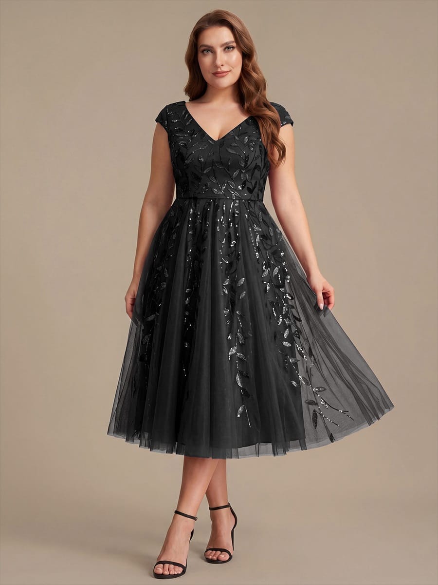 Sequin Sleeveless A-Line Dress #color_Black