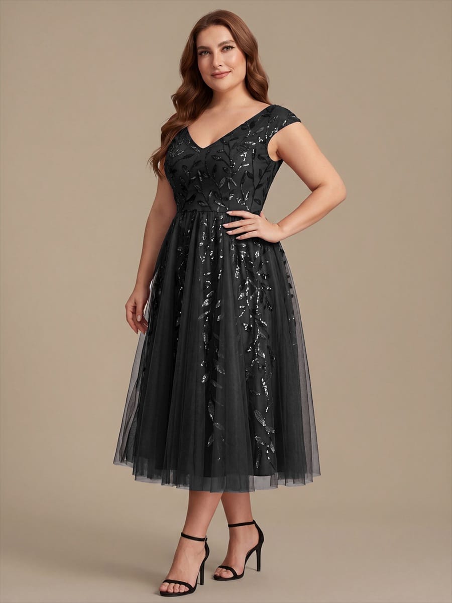 Sequin Sleeveless A-Line Dress #color_Black