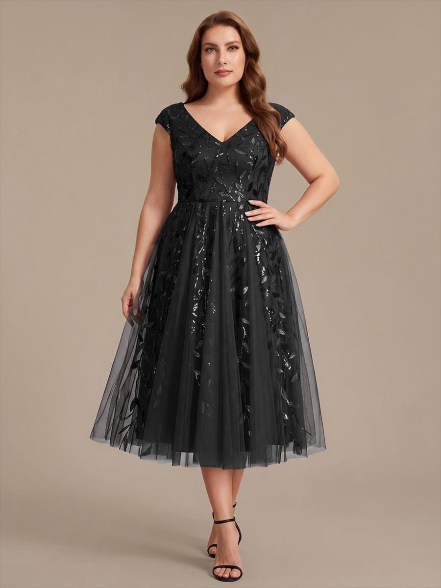 Sequin Sleeveless A-Line Dress #color_Black