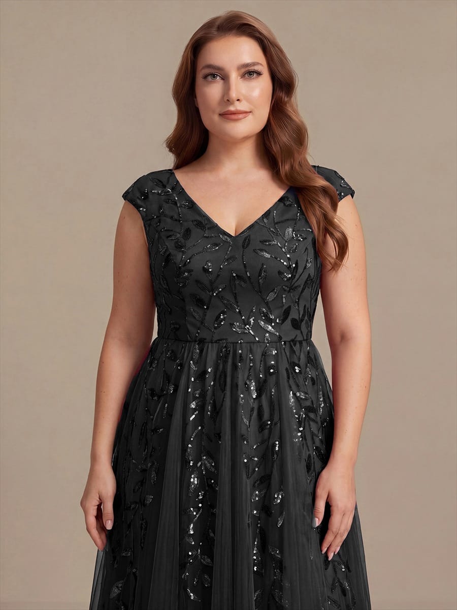 Sequin Sleeveless A-Line Dress #color_Black