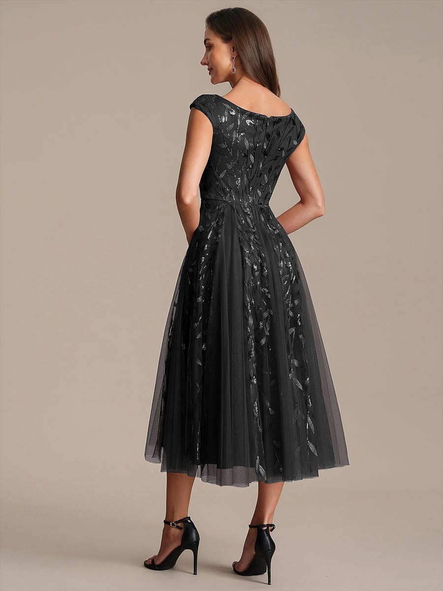 Sequin Sleeveless A-Line Dress #color_Black