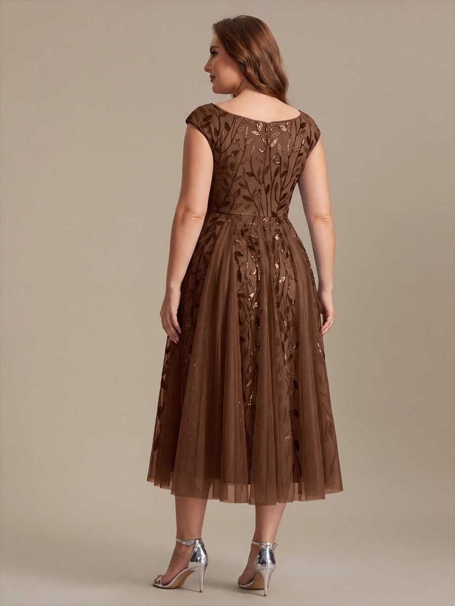 Sequin Sleeveless A-Line Dress #color_Brown