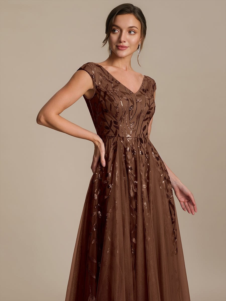 Sequin Sleeveless A-Line Dress #color_Brown