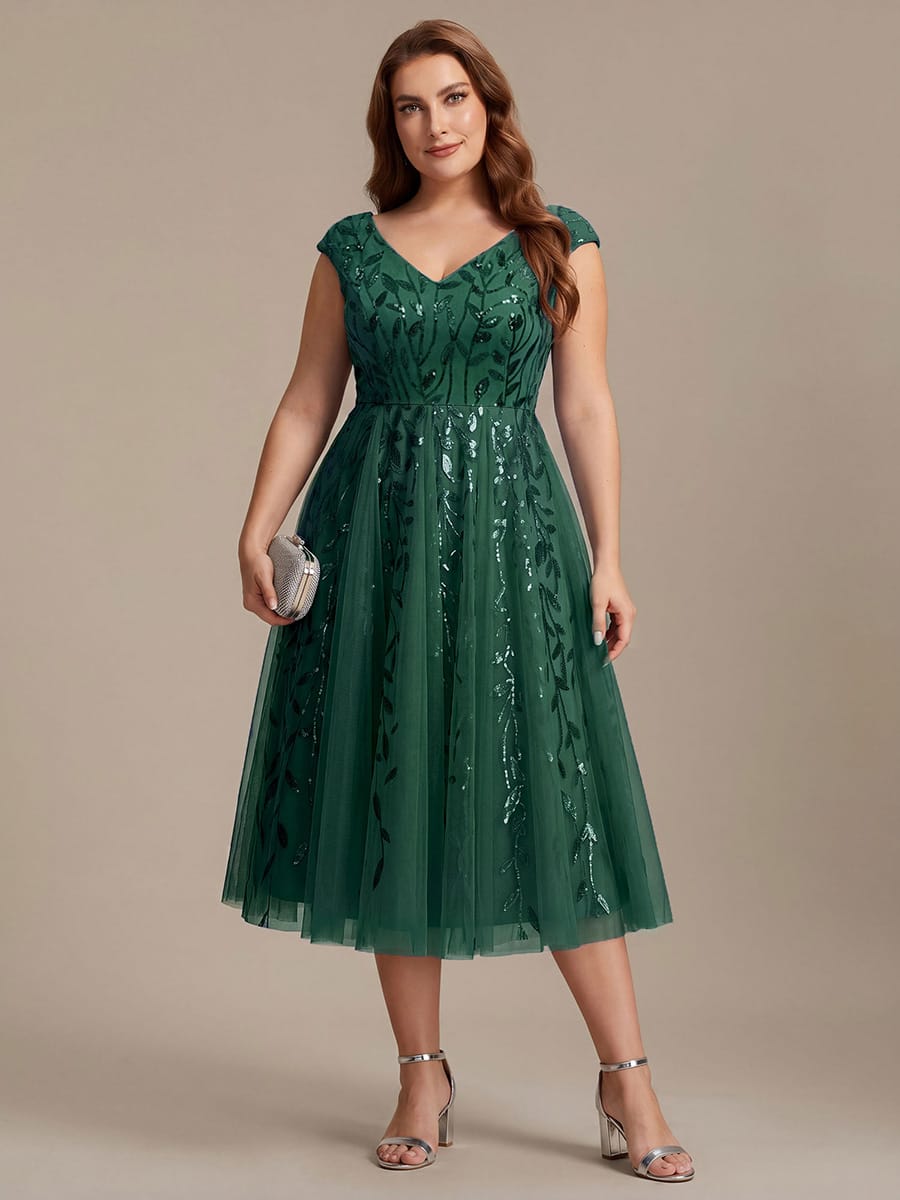 Sequin Sleeveless A-Line Dress #color_Dark Green