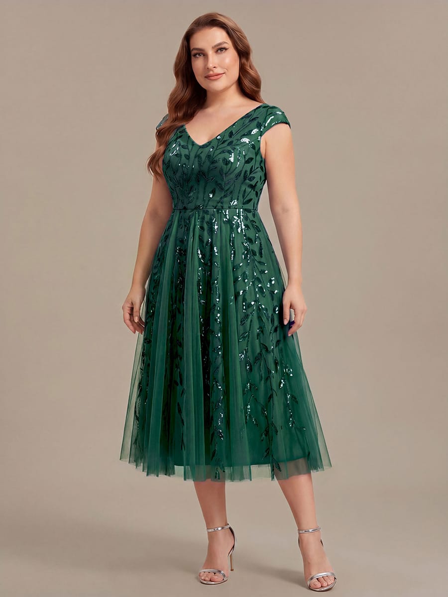Sequin Sleeveless A-Line Dress #color_Dark Green