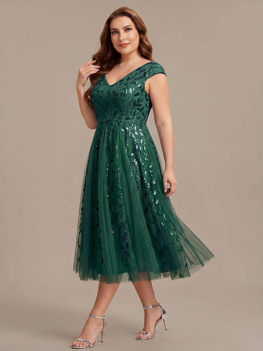 Sequin Sleeveless A-Line Dress #color_Dark Green