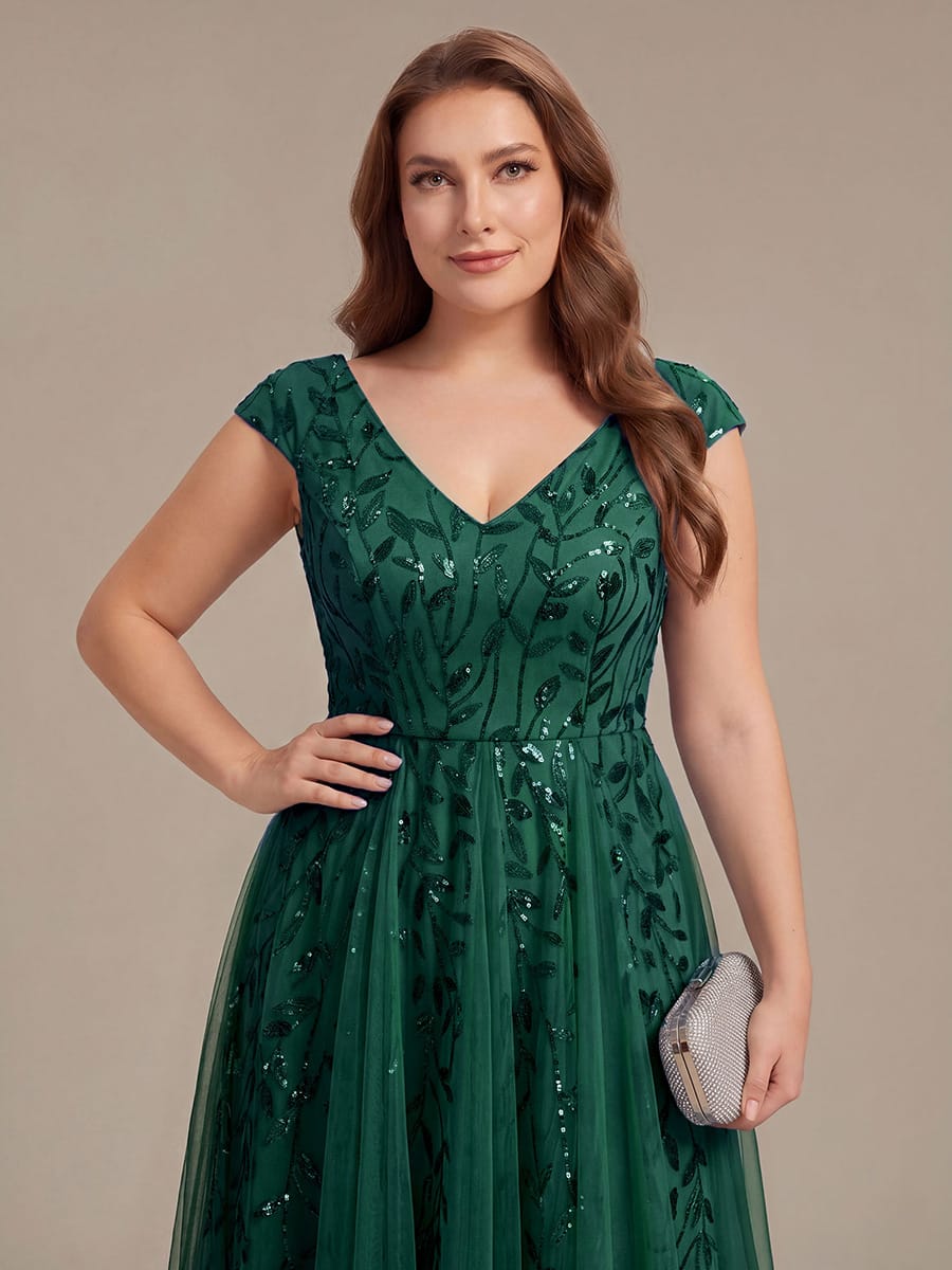 Sequin Sleeveless A-Line Dress #color_Dark Green