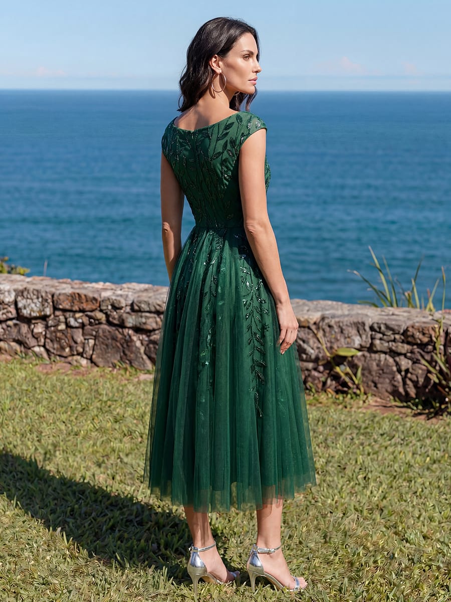 Sequin Sleeveless A-Line Dress #color_Dark Green