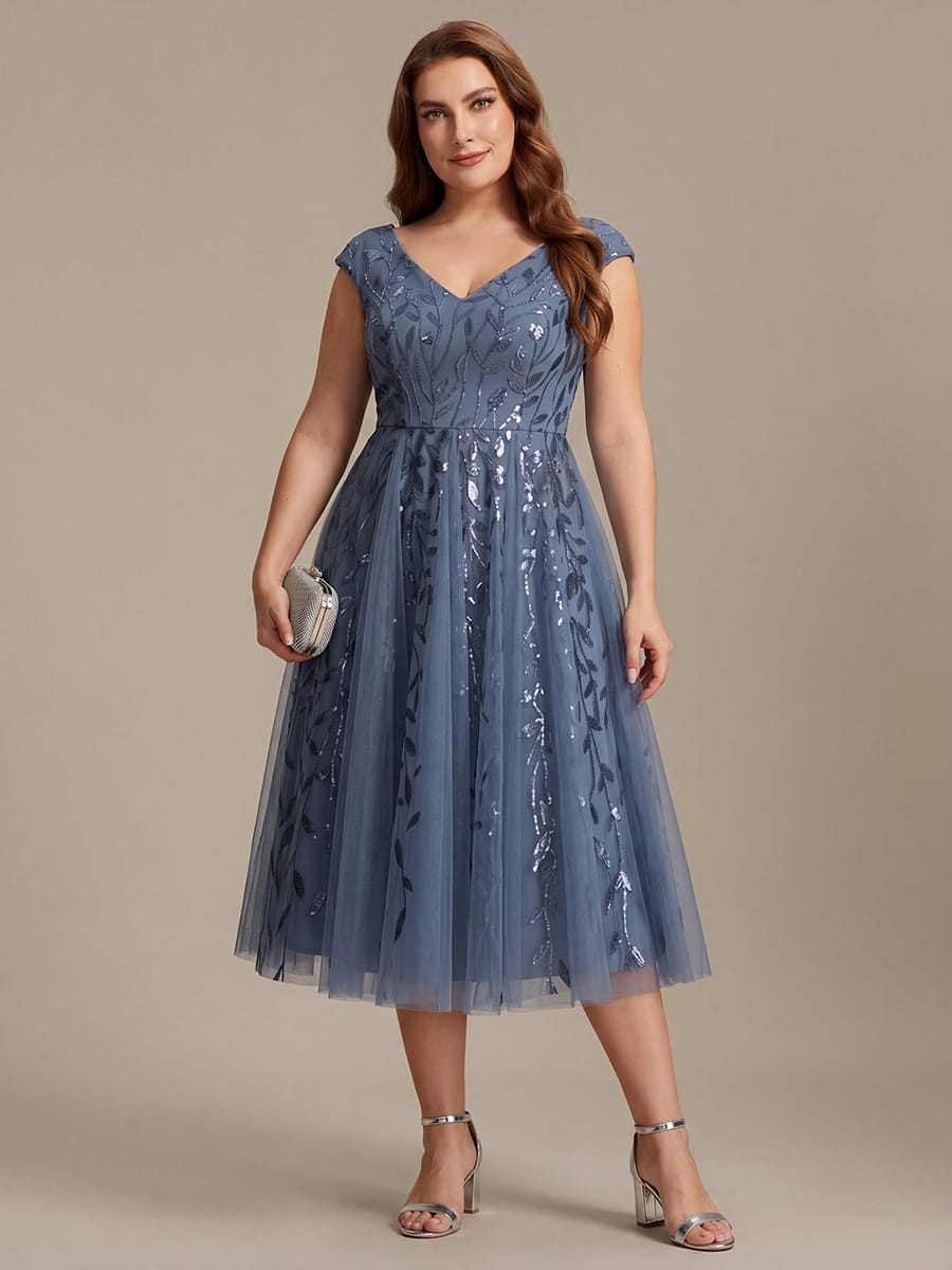 Sequin Sleeveless A-Line Dress #color_Dusty Blue
