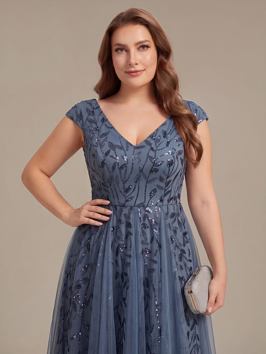 Sequin Sleeveless A-Line Dress #color_Dusty Blue