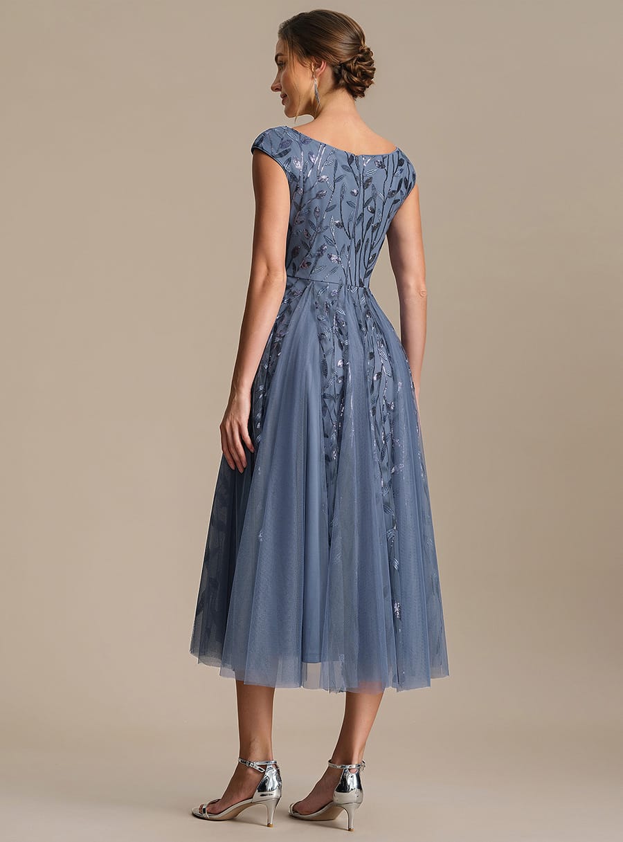 Sequin Sleeveless A-Line Dress #color_Dusty Blue
