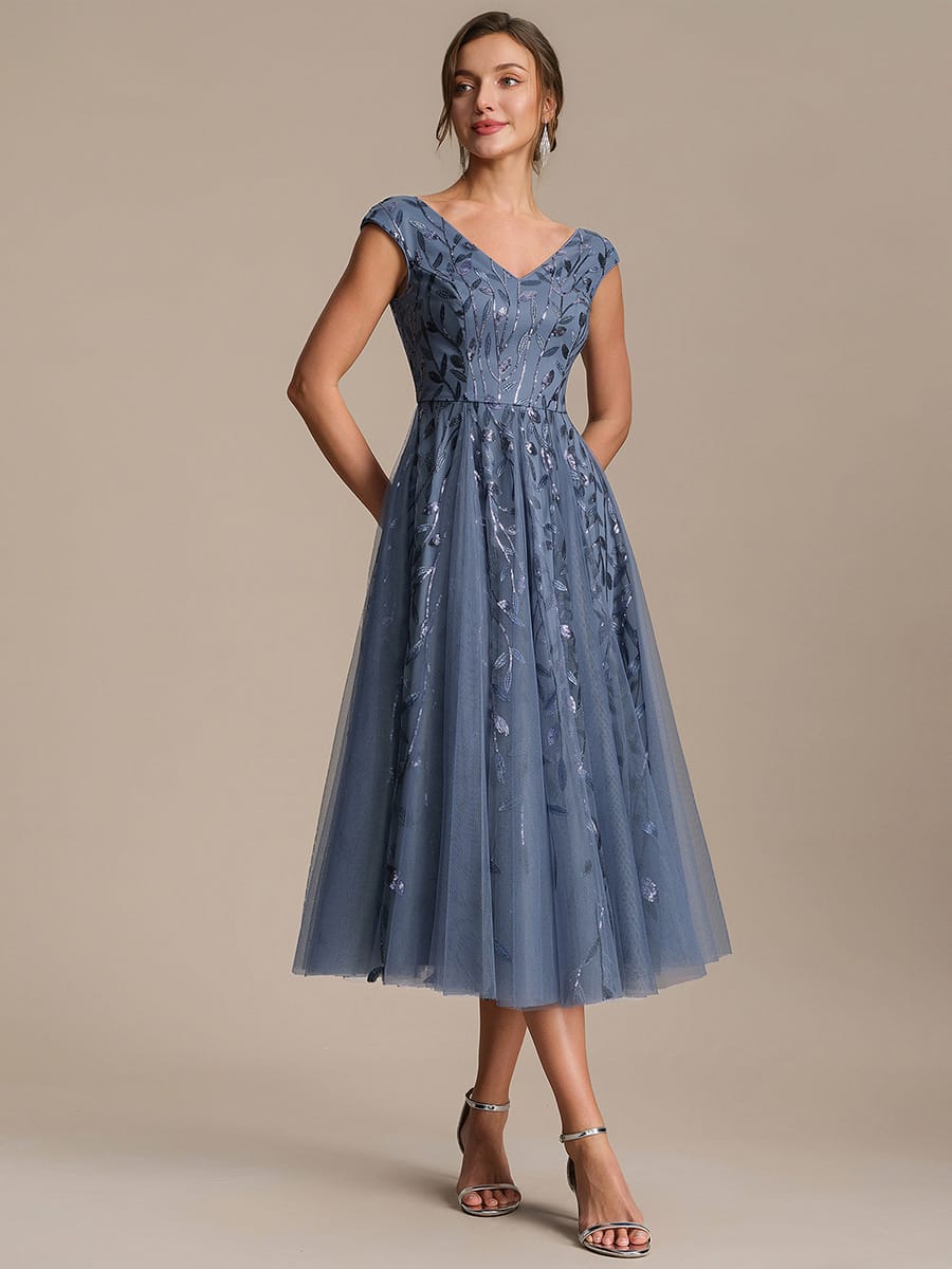 Sequin Sleeveless A-Line Dress #color_Dusty Blue