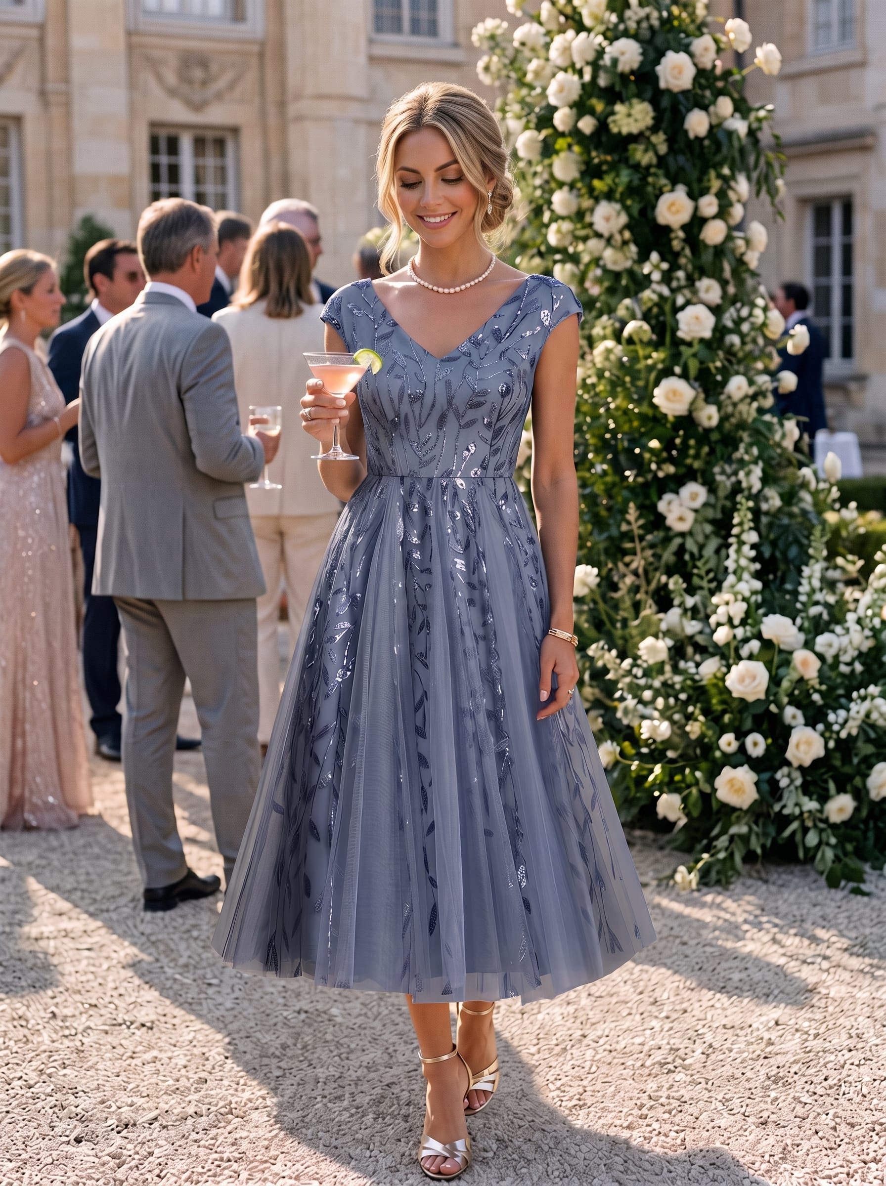 Sequin Sleeveless A-Line Dress #color_Dusty Blue