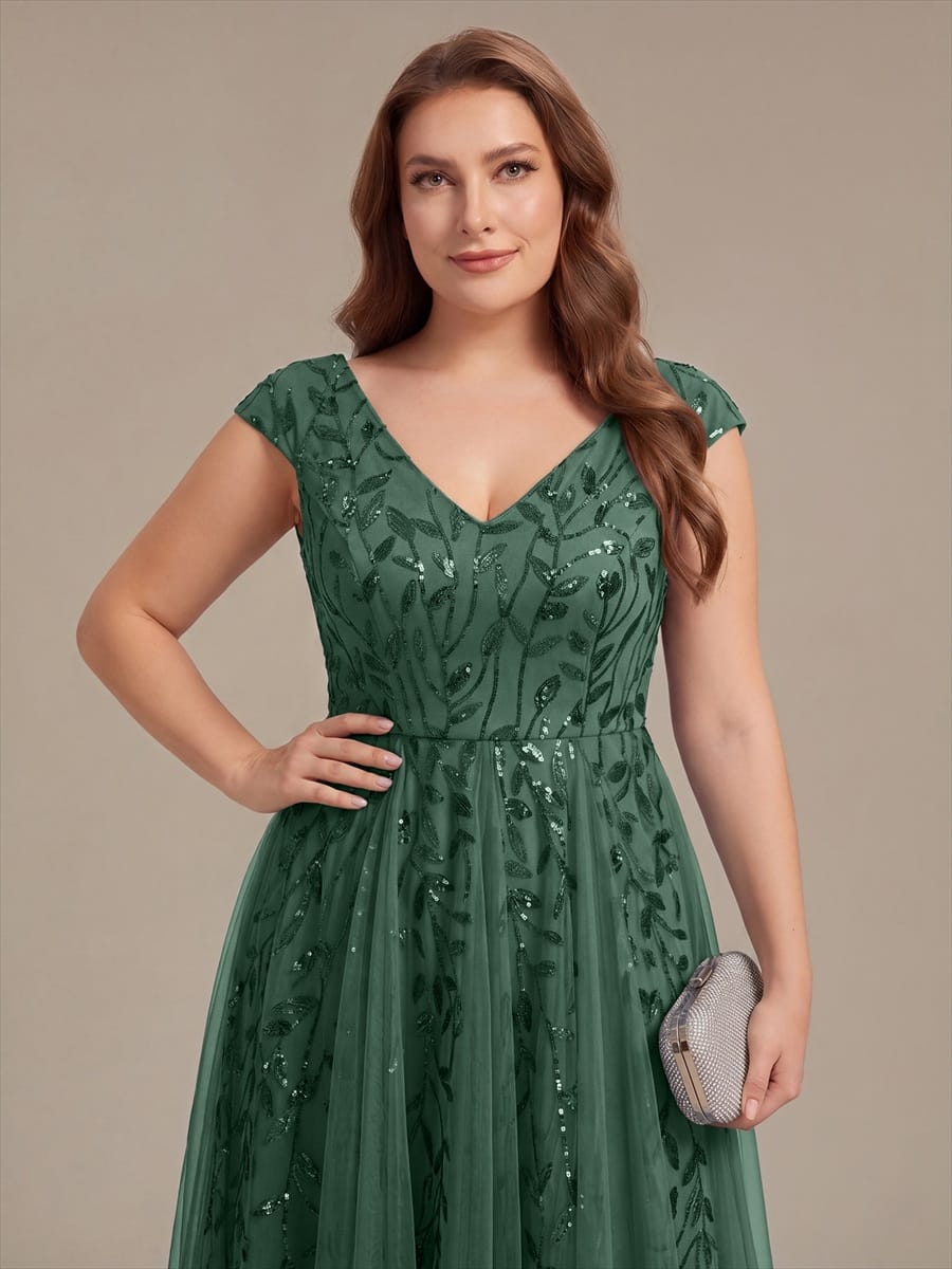 Sequin Sleeveless A-Line Dress #color_Eucalyptus Green