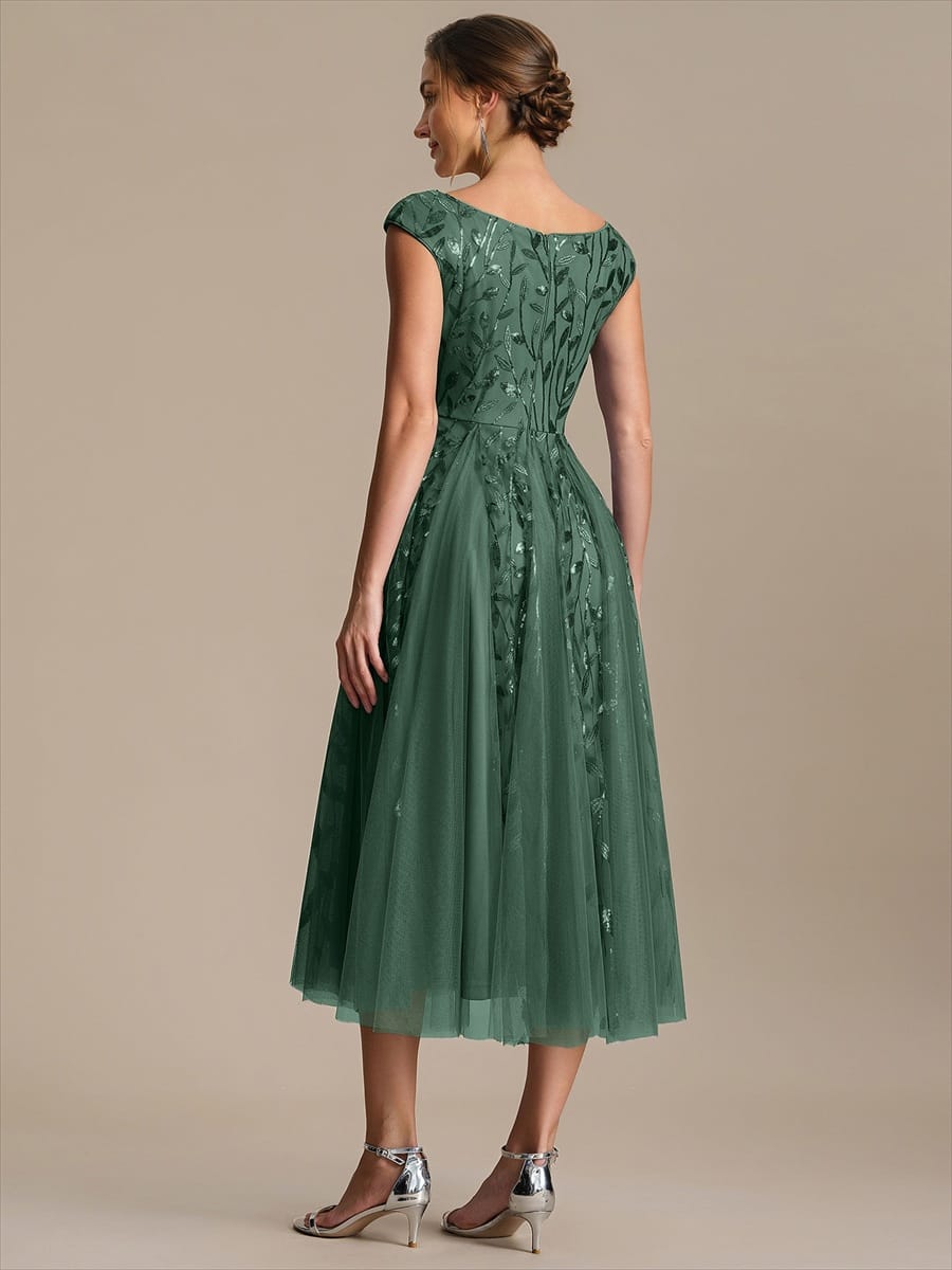 Sequin Sleeveless A-Line Dress #color_Eucalyptus Green