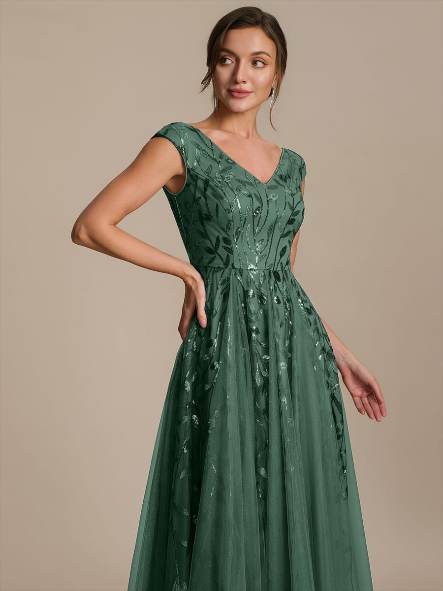 Sequin Sleeveless A-Line Dress #color_Eucalyptus Green