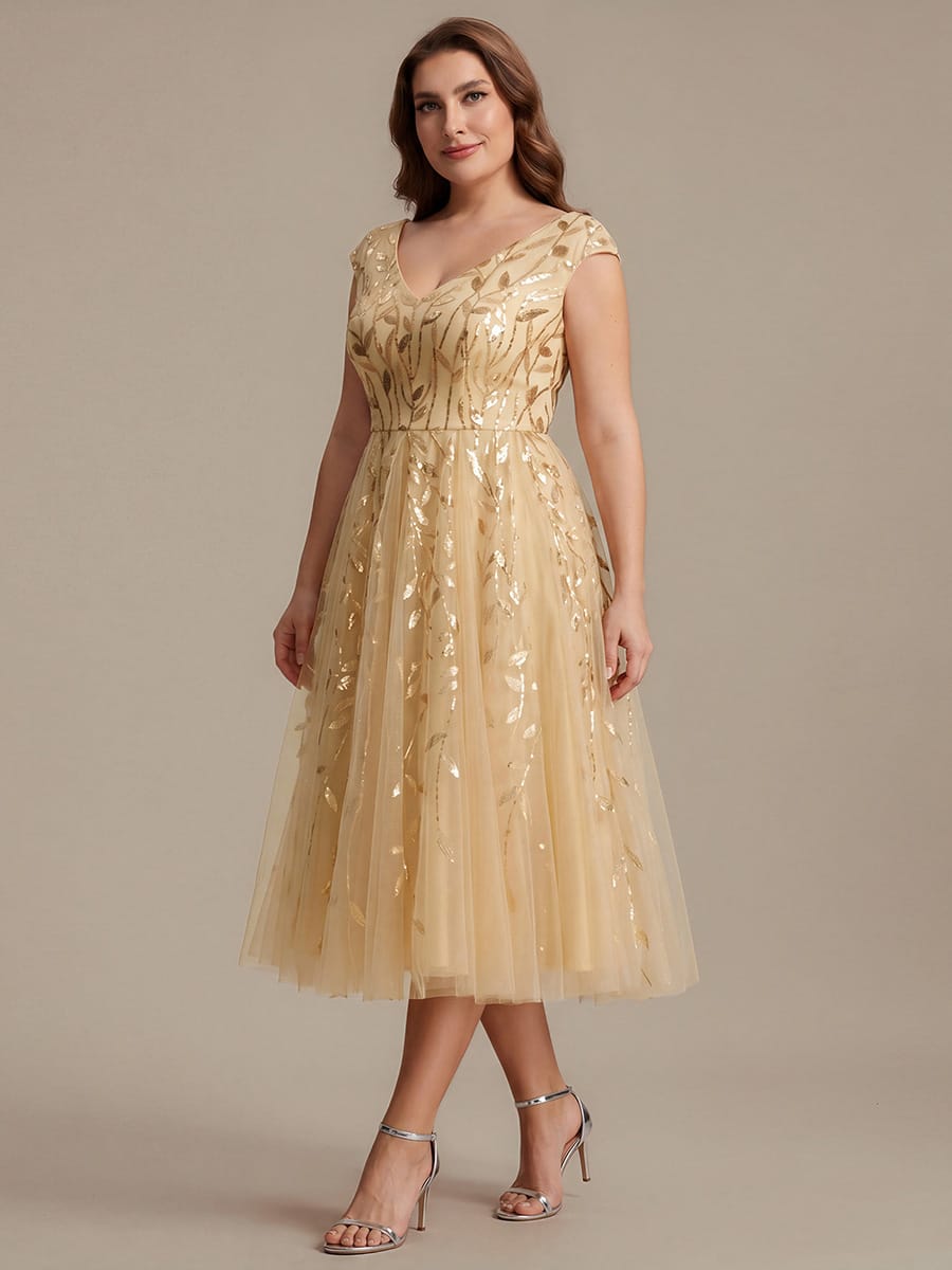 Sequin Sleeveless A-Line Dress #color_Gold