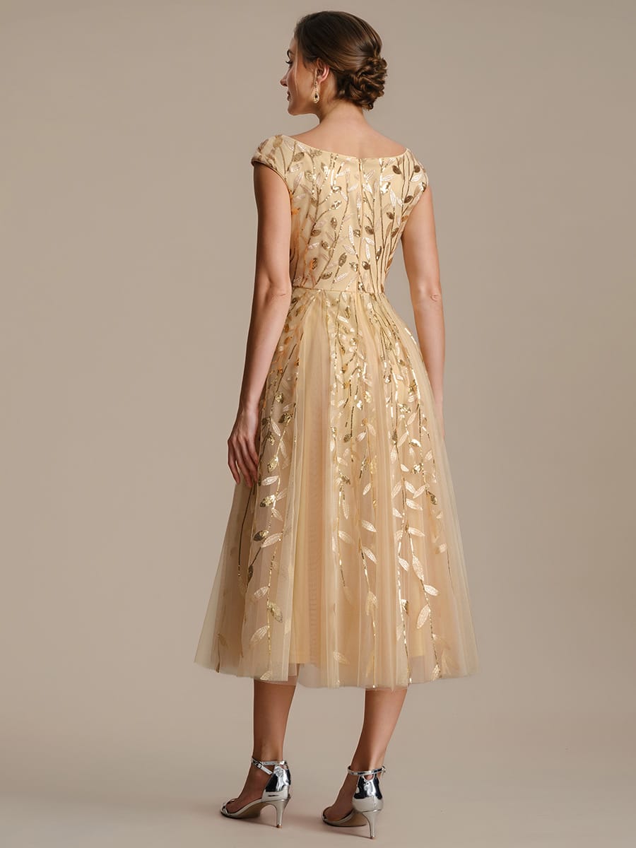 Sequin Sleeveless A-Line Dress #color_Gold