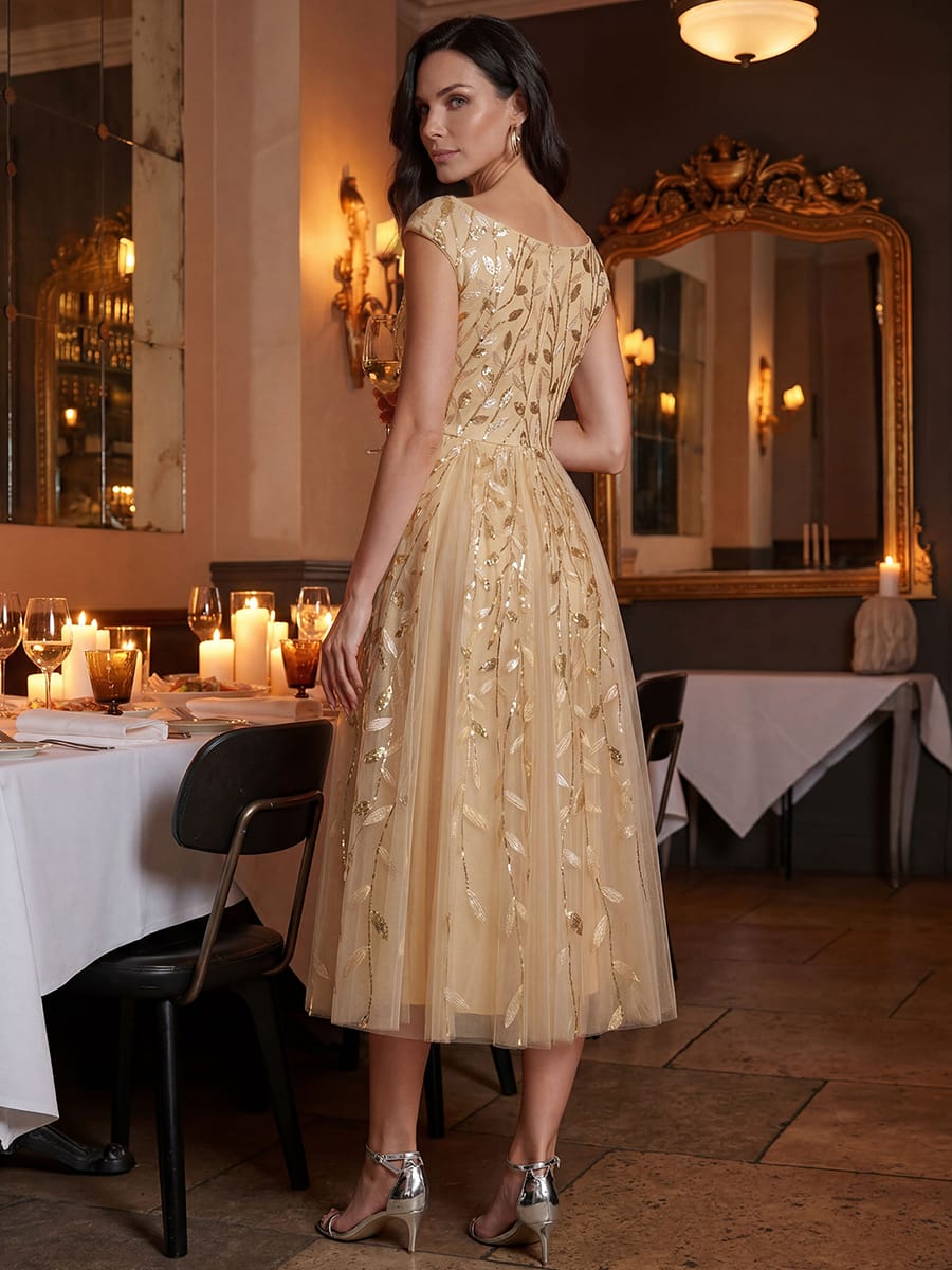 Sequin Sleeveless A-Line Dress #color_Gold