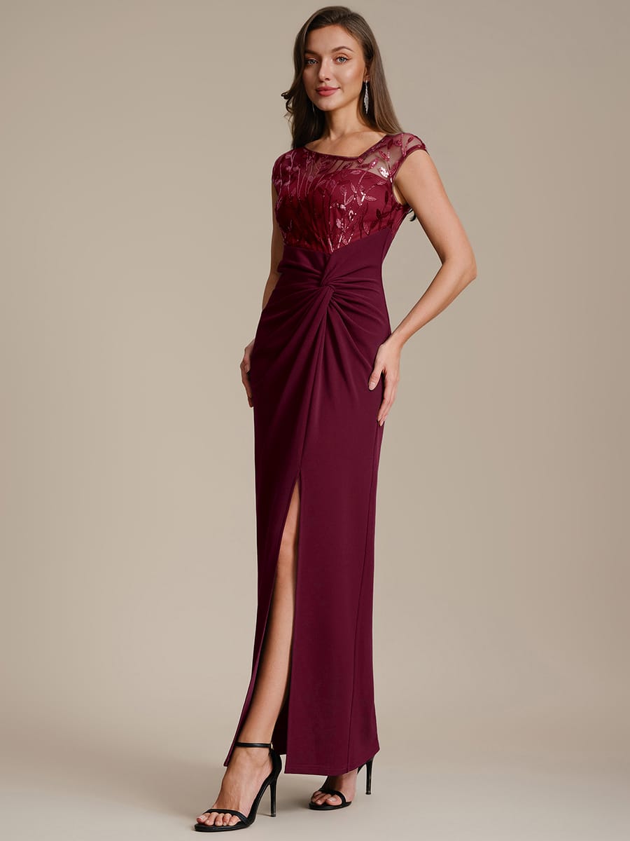 Knotted Crepe Cap Sleeve Dress #color_Burgundy