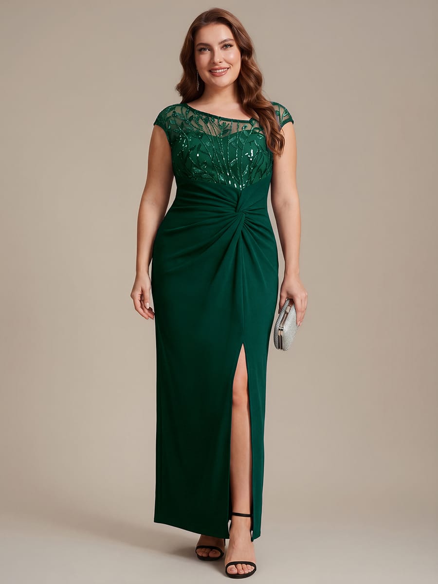 Knotted Crepe Cap Sleeve Dress #color_Dark Green