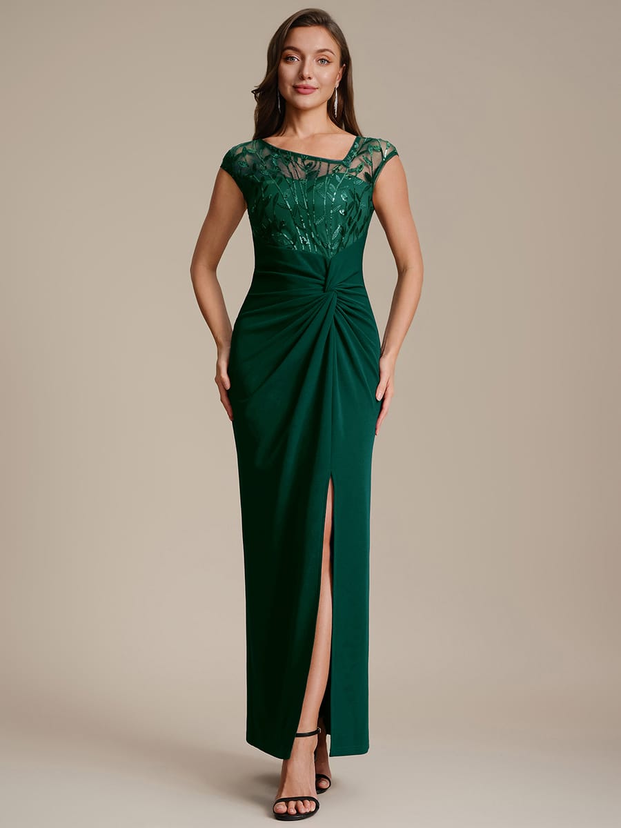 Knotted Crepe Cap Sleeve Dress #color_Dark Green