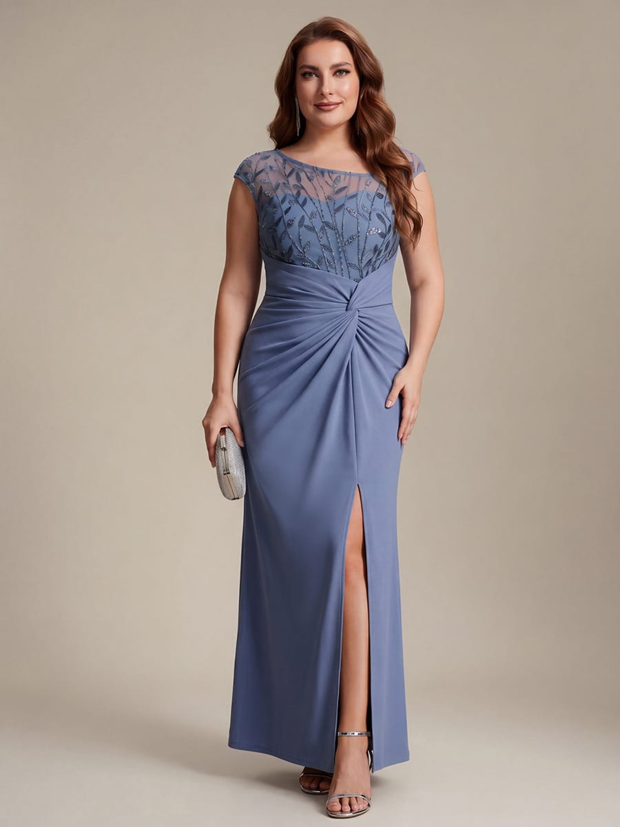 Knotted Crepe Cap Sleeve Dress #color_Dusty Blue