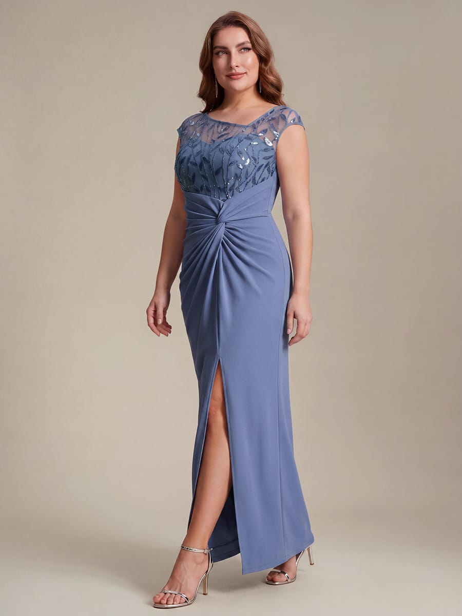Knotted Crepe Cap Sleeve Dress #color_Dusty Blue