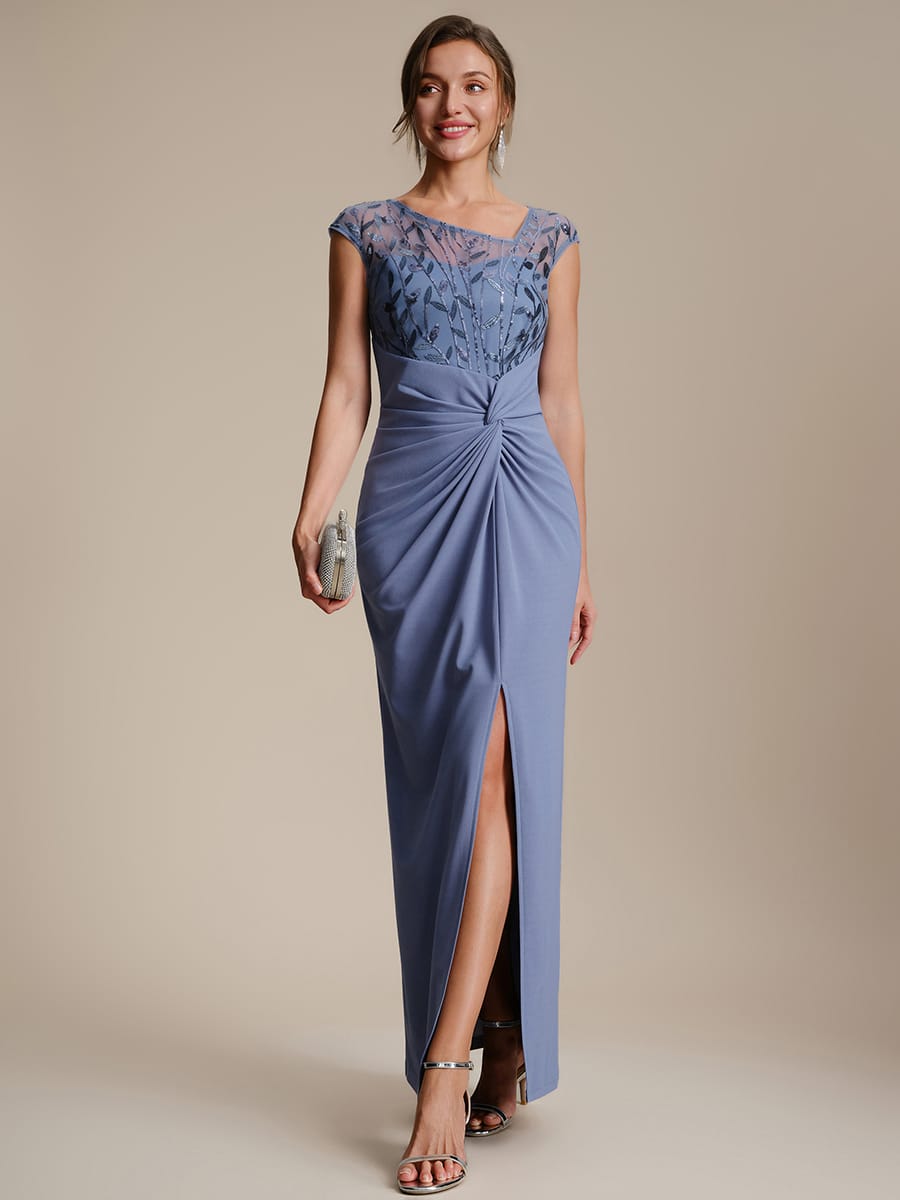 Knotted Crepe Cap Sleeve Dress #color_Dusty Blue