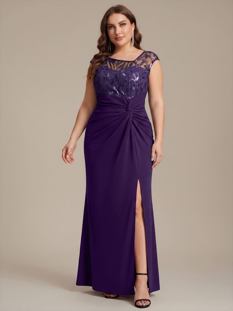 Knotted Crepe Cap Sleeve Dress #color_Dark Purple