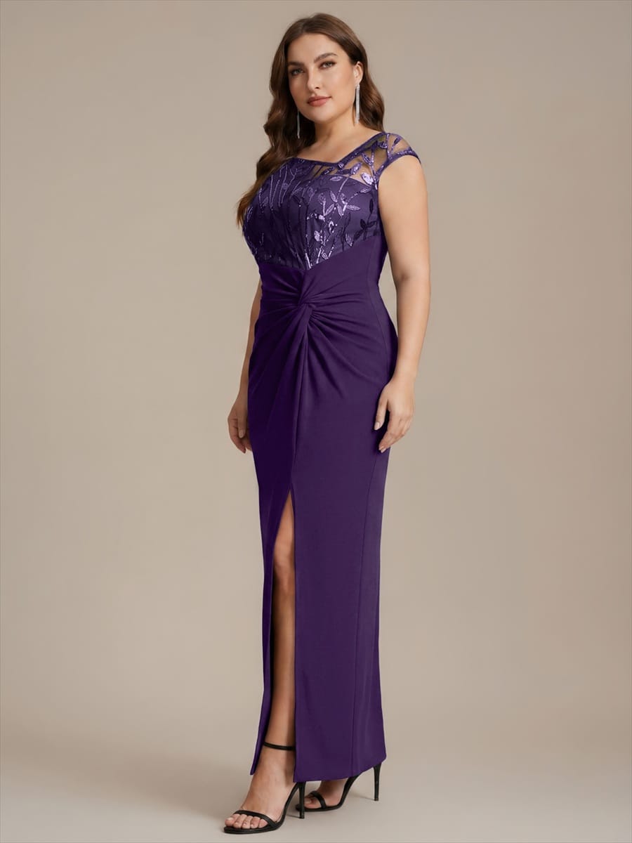 Knotted Crepe Cap Sleeve Dress #color_Dark Purple