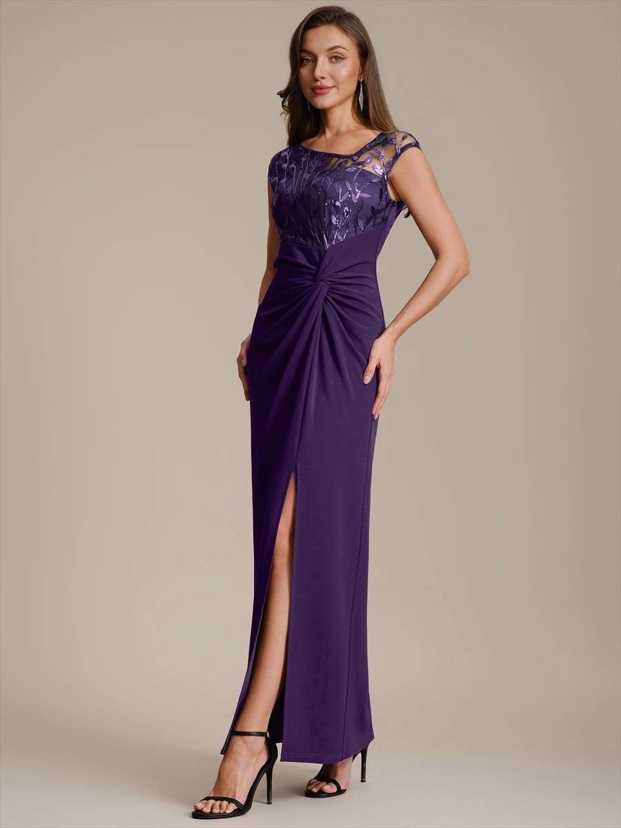 Knotted Crepe Cap Sleeve Dress #color_Dark Purple