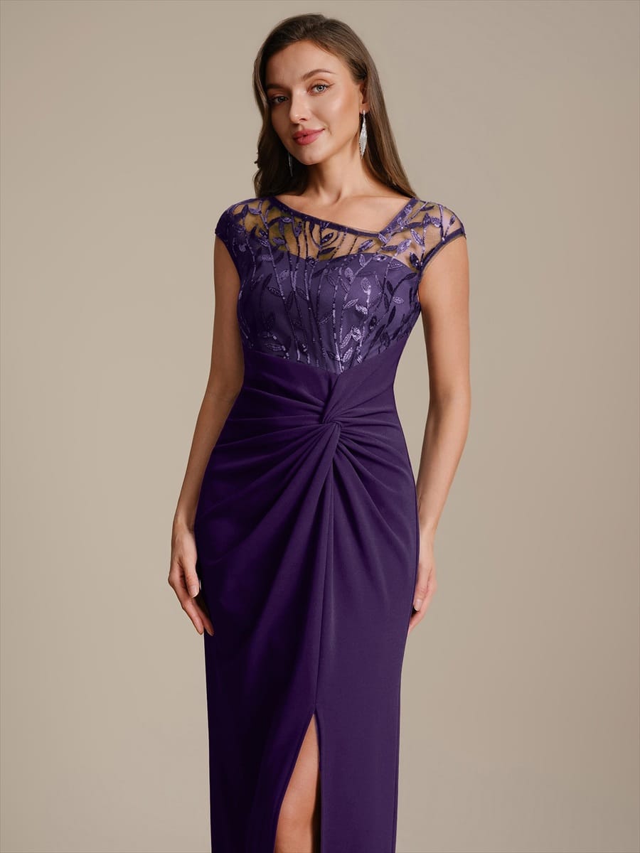 Knotted Crepe Cap Sleeve Dress #color_Dark Purple