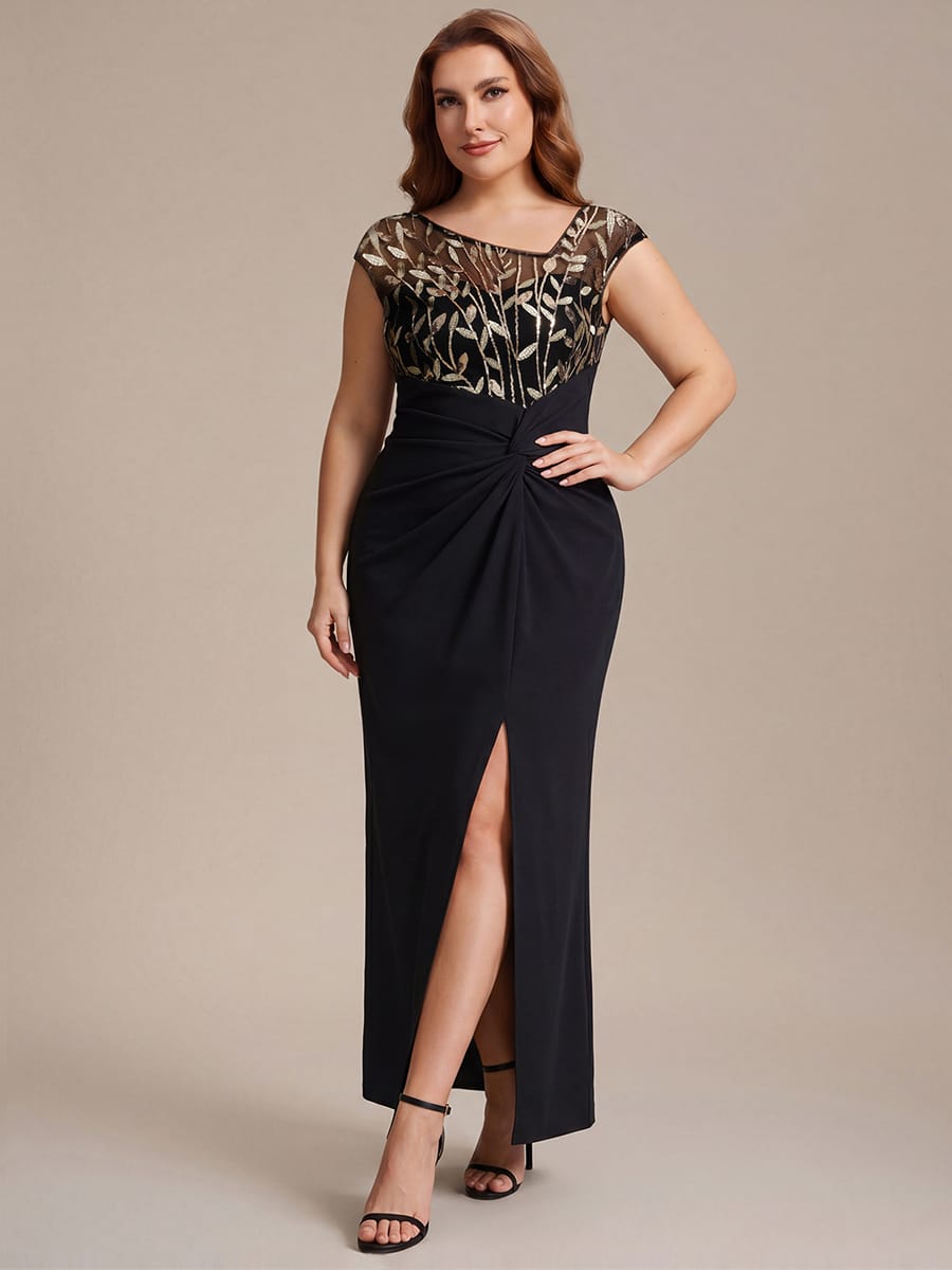 Knotted Crepe Cap Sleeve Dress #color_Black & Gold