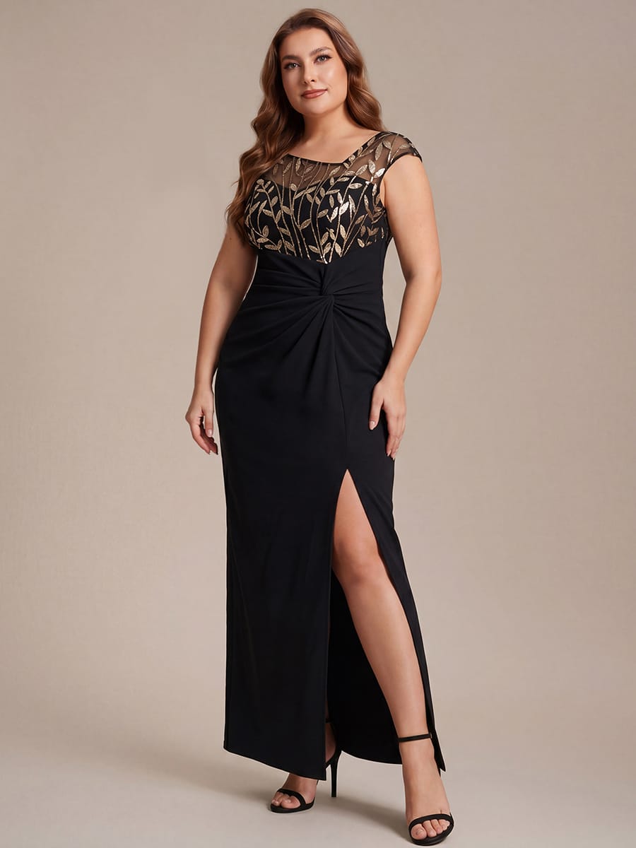 Knotted Crepe Cap Sleeve Dress #color_Black & Gold