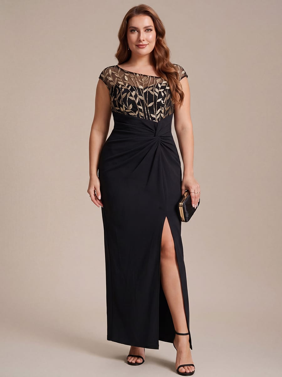 Knotted Crepe Cap Sleeve Dress #color_Black & Gold