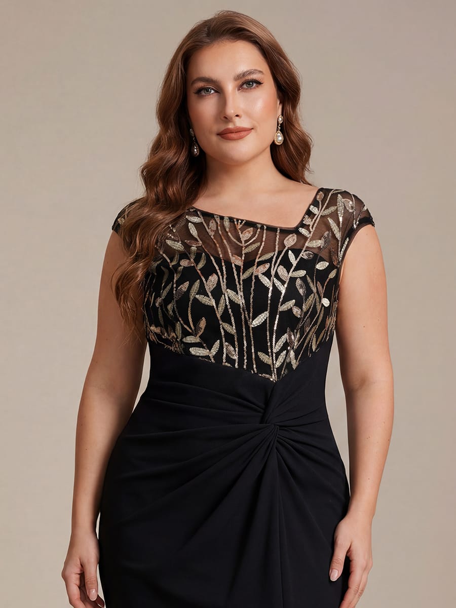 Knotted Crepe Cap Sleeve Dress #color_Black & Gold