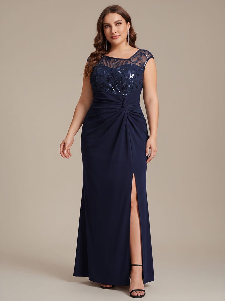 Knotted Crepe Cap Sleeve Dress #color_Navy Blue