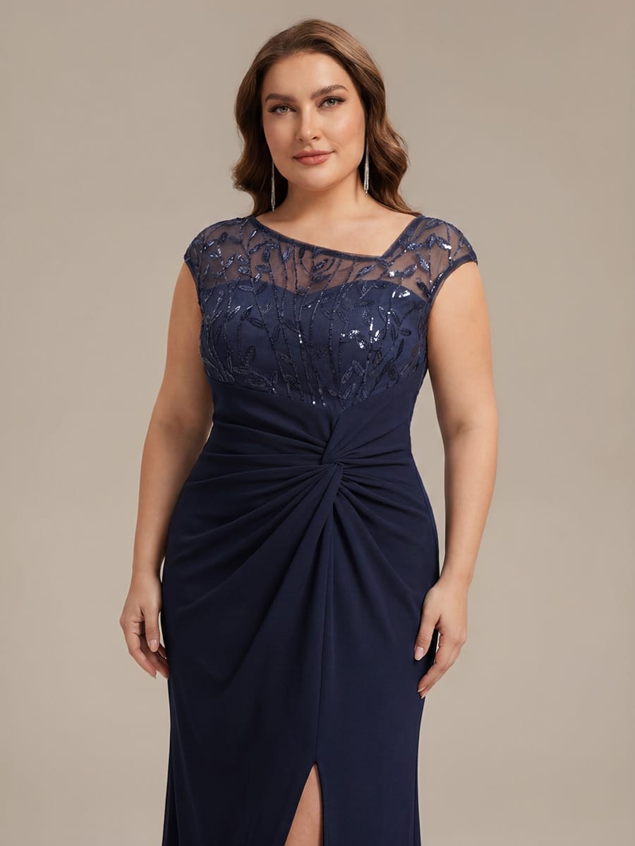 Knotted Crepe Cap Sleeve Dress #color_Navy Blue