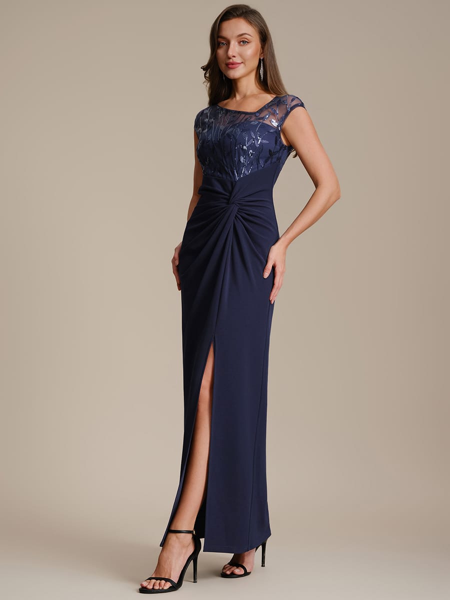 Knotted Crepe Cap Sleeve Dress #color_Navy Blue