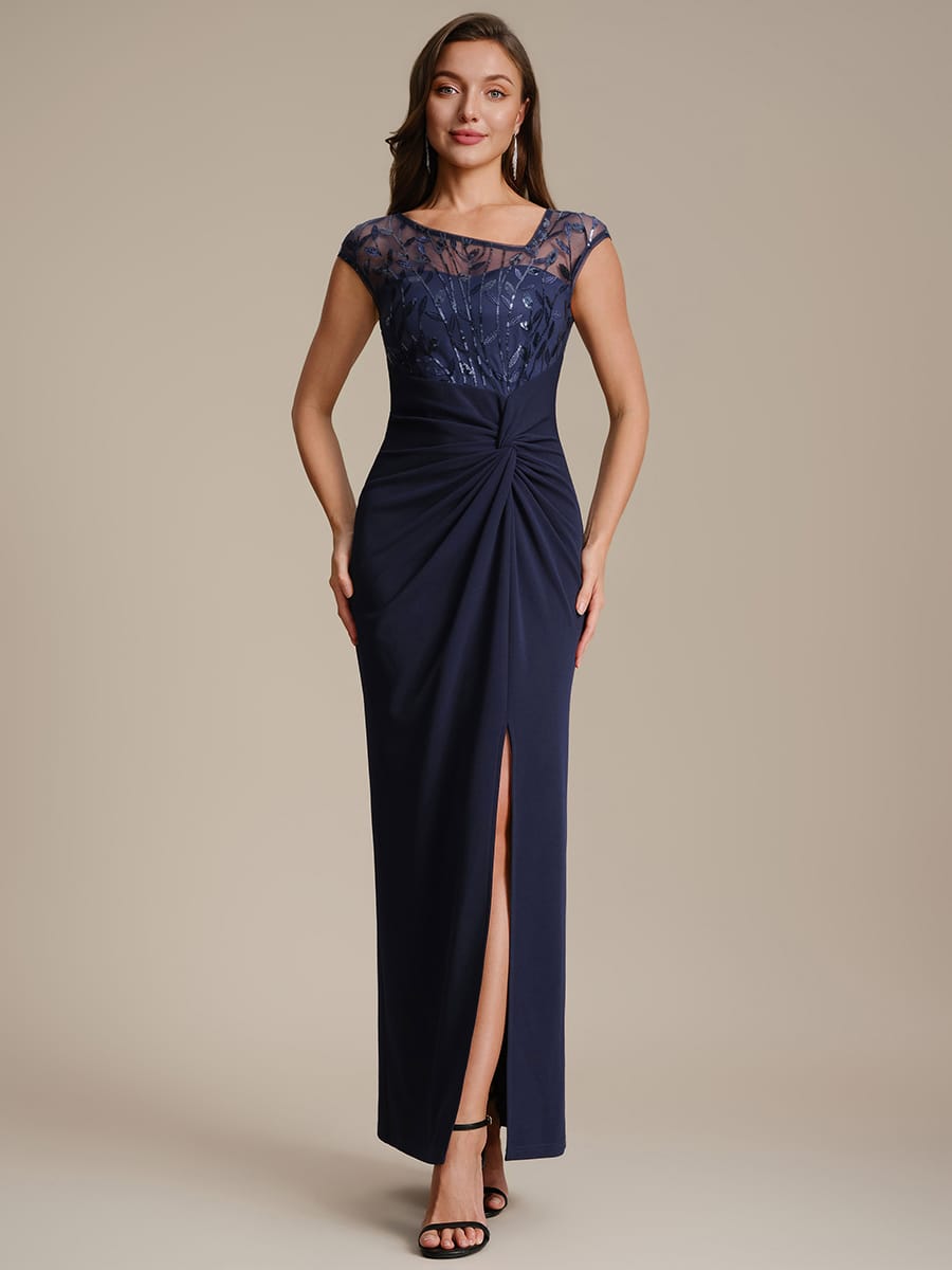 Knotted Crepe Cap Sleeve Dress #color_Navy Blue