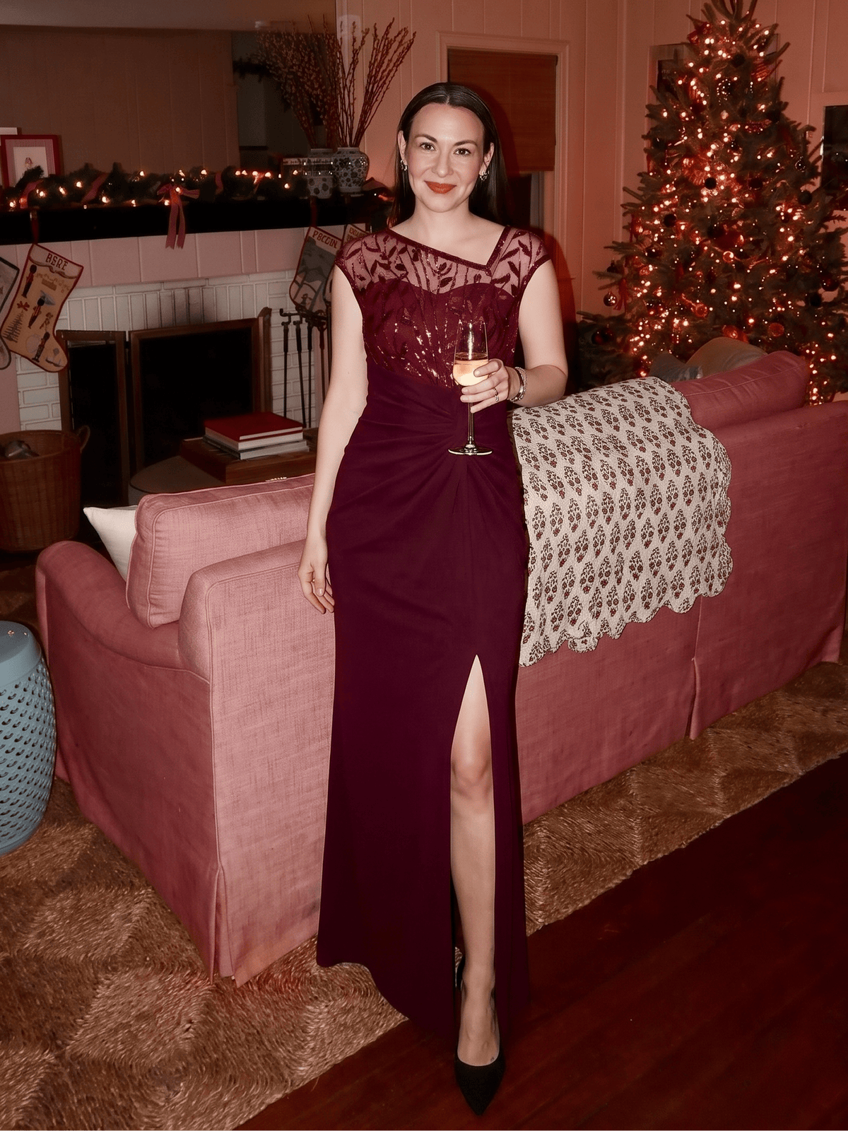 Knotted Crepe Cap Sleeve Dress #color_Burgundy