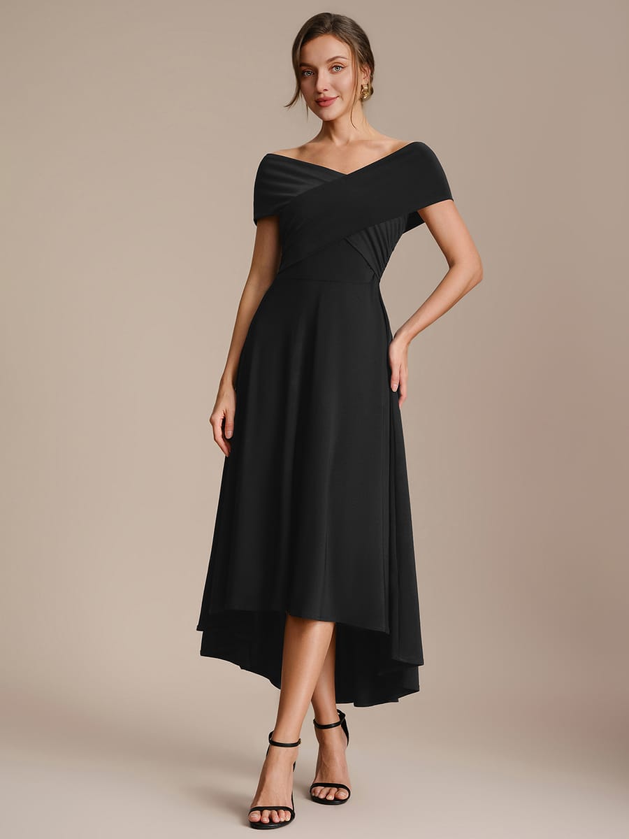 Multi-way jersey Off-the-shoulder Sleeve Dress #color_Black