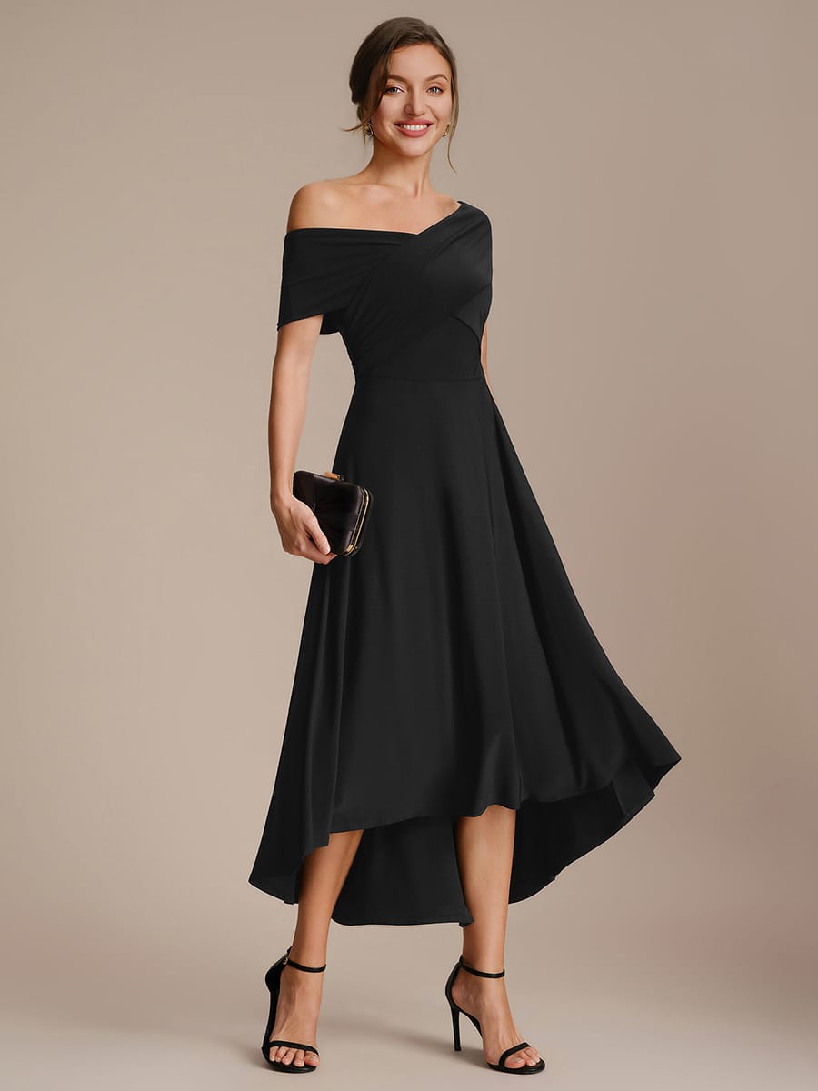 Multi-way jersey Off-the-shoulder Sleeve Dress #color_Black
