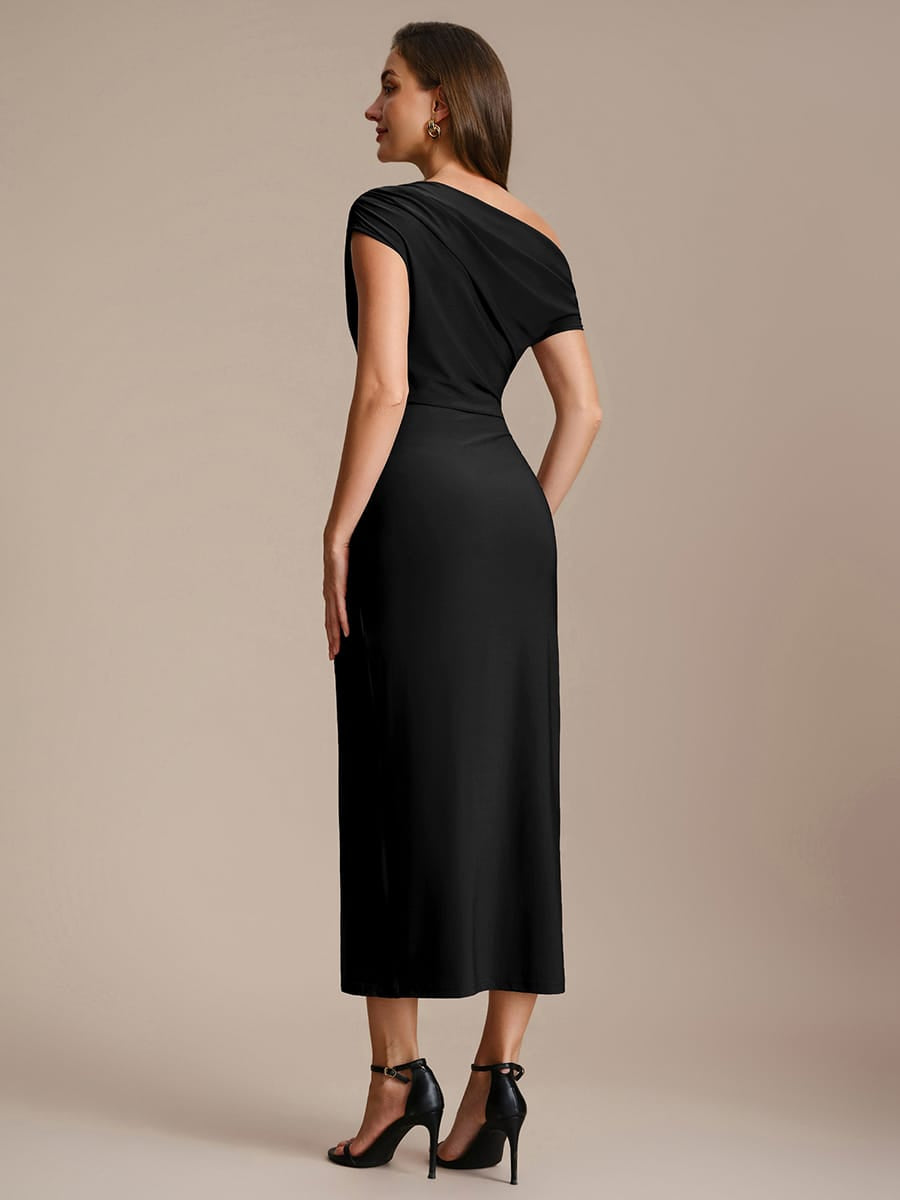 Handkerchief Hem jersey Off-the-shoulder Sleeve Dress #color_Black