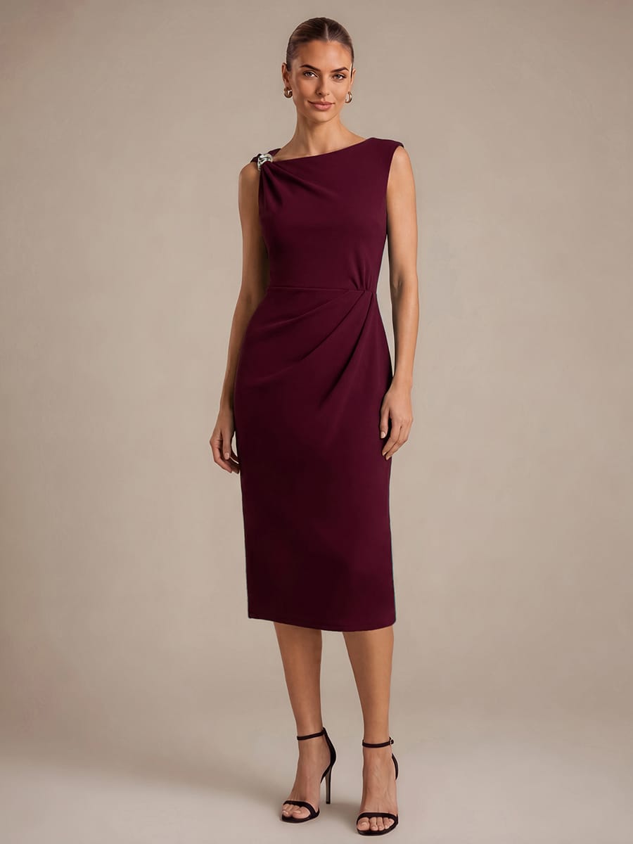 Crepe Sleeveless Sheath Dress #color_Burgundy