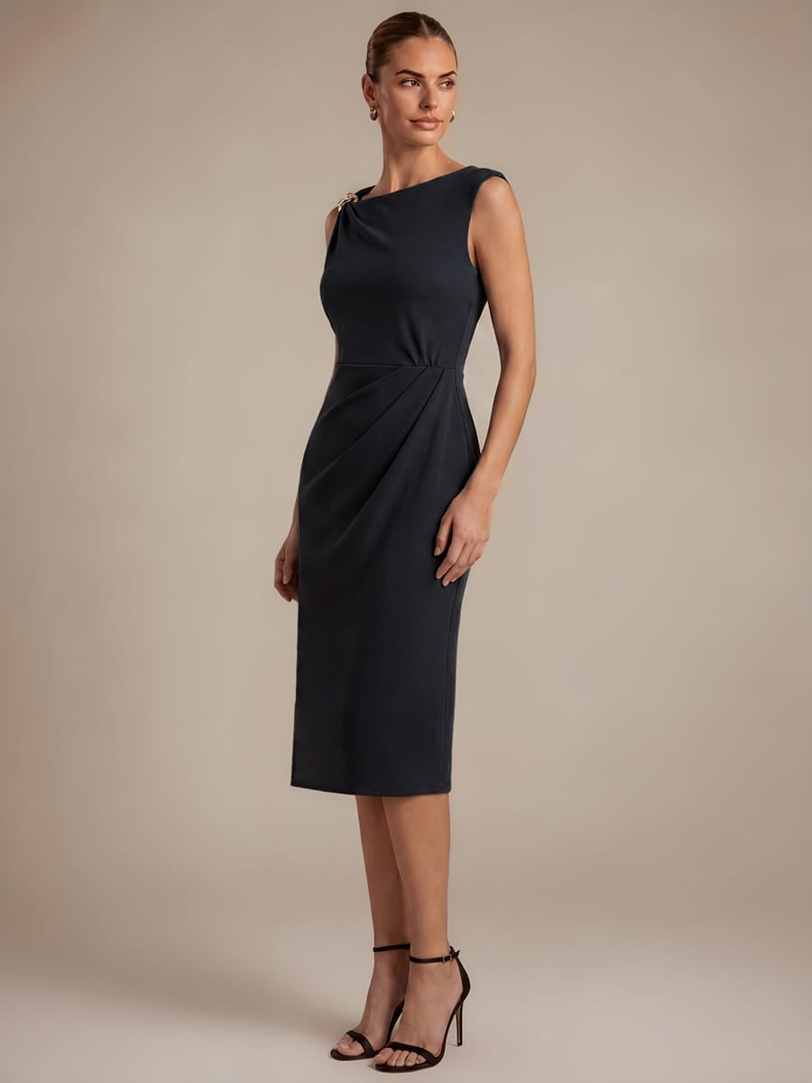 Crepe Sleeveless Sheath Dress #color_Black