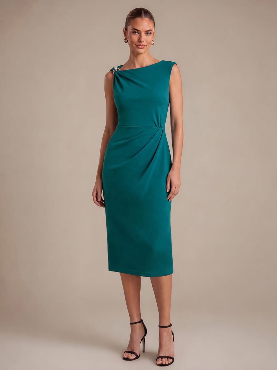 Crepe Sleeveless Sheath Dress #color_Teal Blue
