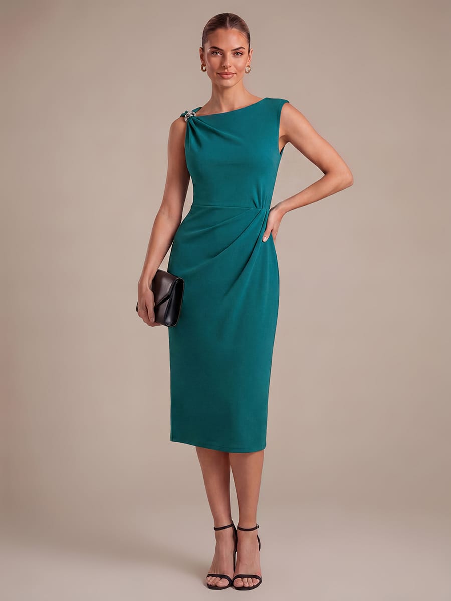 Crepe Sleeveless Sheath Dress #color_Teal Blue